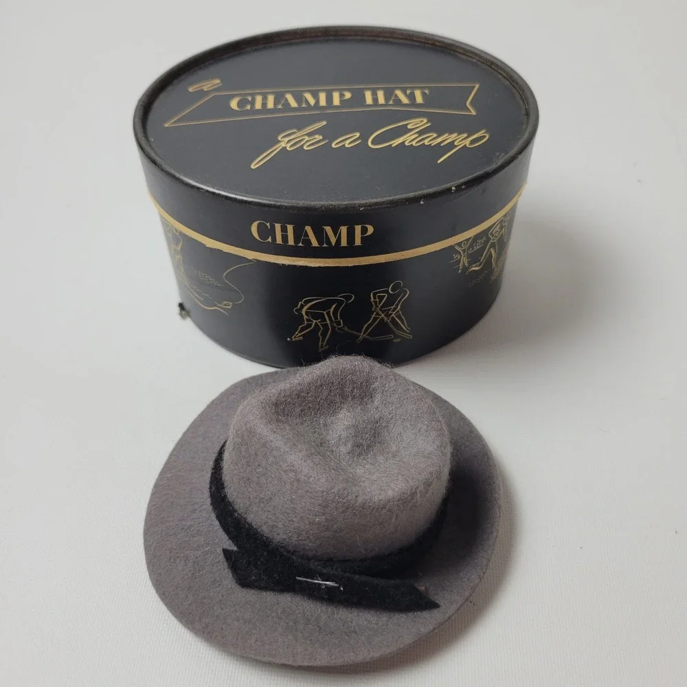 Vintage Champ Hat Miniature Salesman Sample Grey Felt Fedora with Original Box